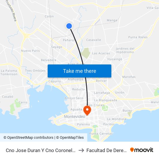 Cno Jose Duran Y Cno Coronel Raiz to Facultad De Derecho map
