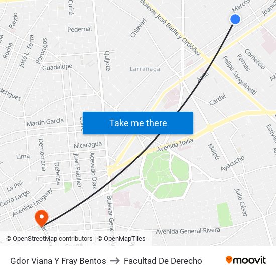 Gdor Viana Y Fray Bentos to Facultad De Derecho map