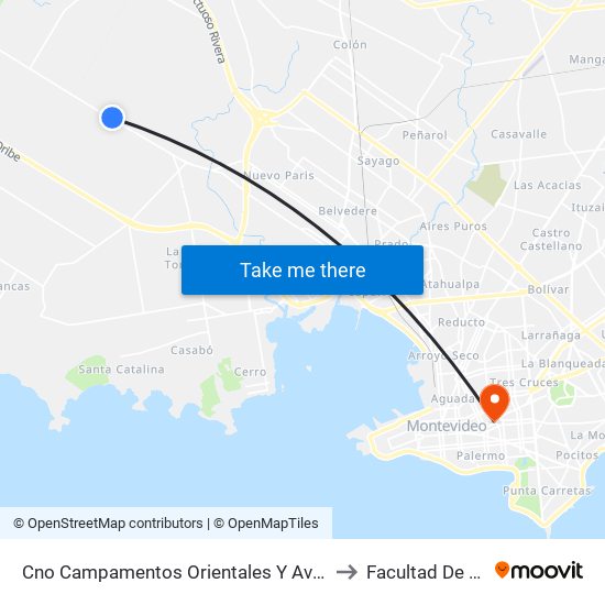 Cno Campamentos Orientales Y Av Luis Batlle Berres to Facultad De Derecho map