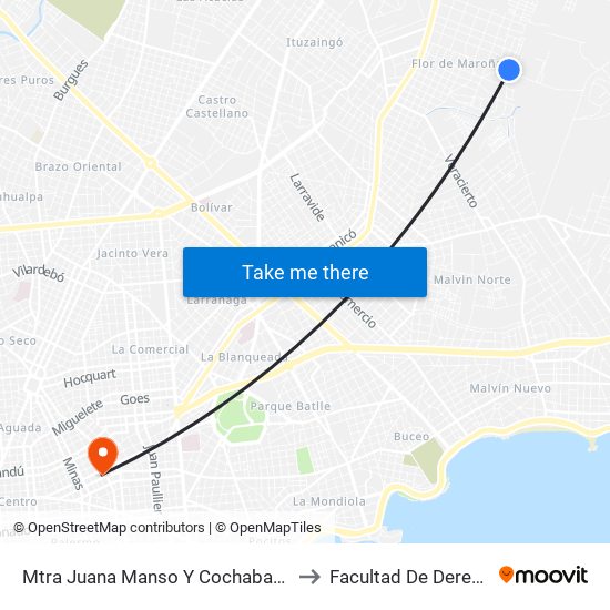 Mtra Juana Manso Y Cochabamba to Facultad De Derecho map