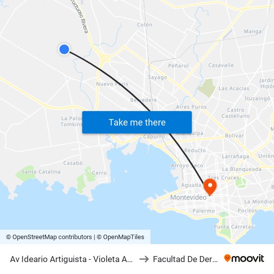 Av Ideario Artiguista - Violeta Amoretti to Facultad De Derecho map