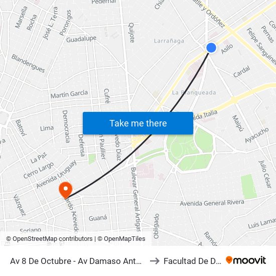 Av 8 De Octubre - Av Damaso Antonio Larrañaga to Facultad De Derecho map