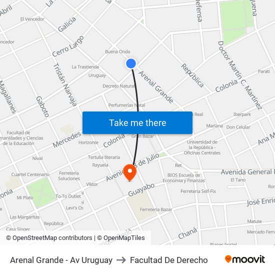 Arenal Grande - Av Uruguay to Facultad De Derecho map