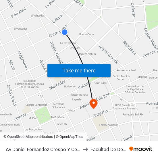 Av Daniel Fernandez Crespo Y Cerro Largo to Facultad De Derecho map