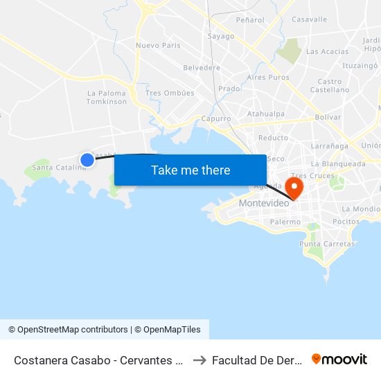 Costanera Casabo - Cervantes O Nº18 to Facultad De Derecho map