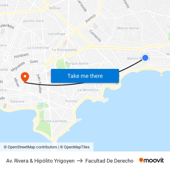 Av. Rivera & Hipólito Yrigoyen to Facultad De Derecho map