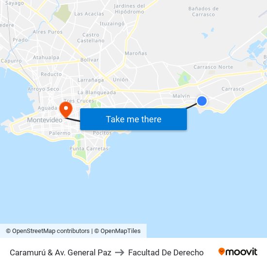 Caramurú & Av. General Paz to Facultad De Derecho map
