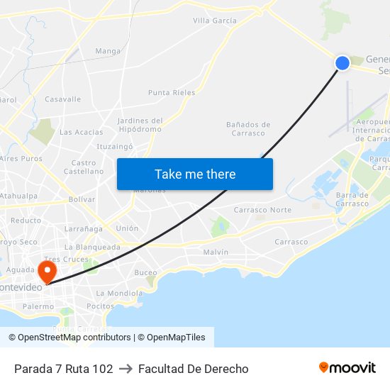 Parada 7 Ruta 102 to Facultad De Derecho map