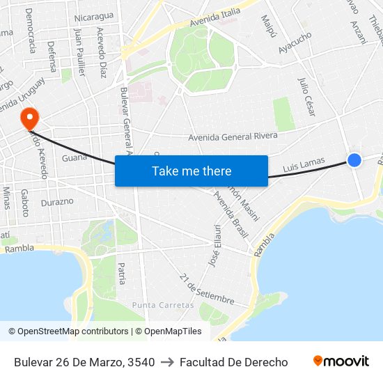 Bulevar 26 De Marzo, 3540 to Facultad De Derecho map