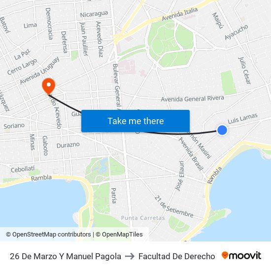 26 De Marzo Y Manuel Pagola to Facultad De Derecho map