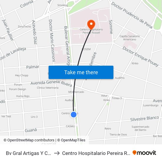 Bv Gral Artigas Y Chana to Centro Hospitalario Pereira Rossell map