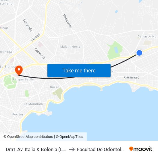 Dm1 Av. Italia & Bolonia (Latu) to Facultad De Odontología map