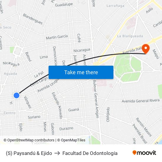 (S) Paysandú & Ejido to Facultad De Odontología map