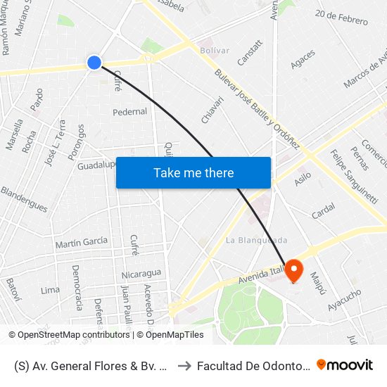 (S) Av. General Flores & Bv. Artigas to Facultad De Odontología map