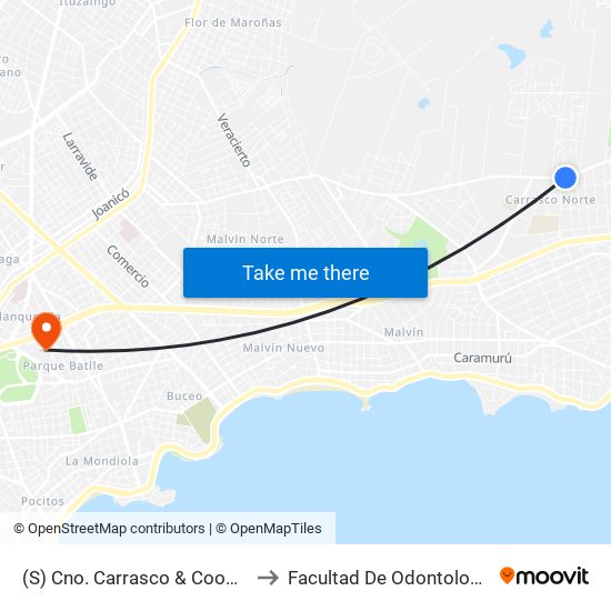 (S) Cno. Carrasco & Cooper to Facultad De Odontología map