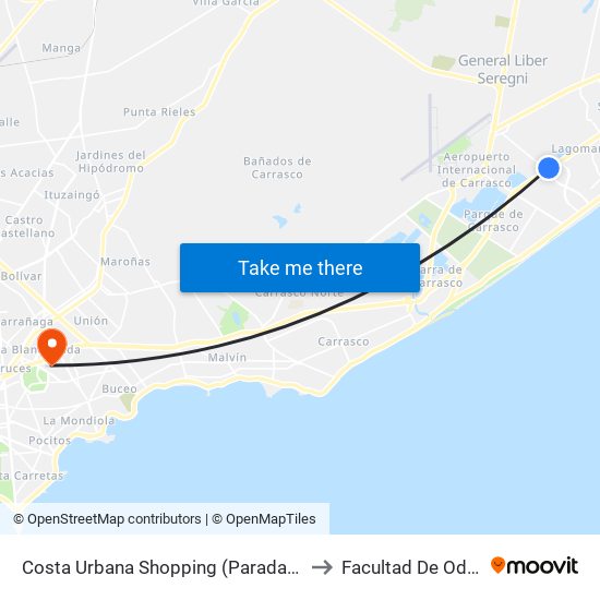 Costa Urbana Shopping (Parada 13 Giannattasio) to Facultad De Odontología map