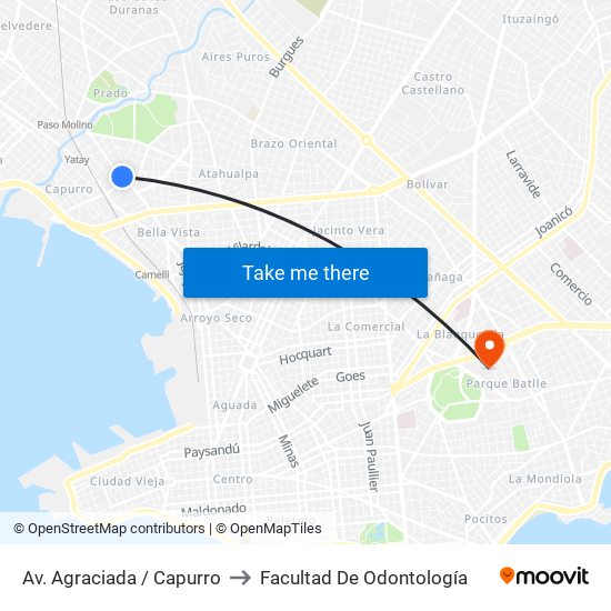 Av. Agraciada / Capurro to Facultad De Odontología map