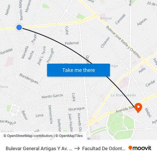 Bulevar General Artigas Y Av. Burgues to Facultad De Odontología map