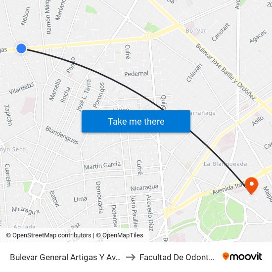 Bulevar General Artigas Y Av. Millan to Facultad De Odontología map
