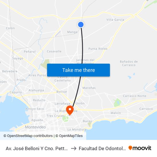 Av. José Belloni Y Cno. Pettirossi to Facultad De Odontología map