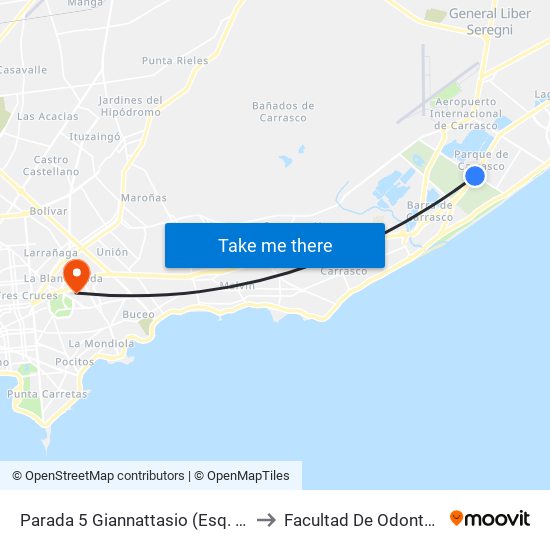 Parada 5 Giannattasio (Esq. Racine) to Facultad De Odontología map