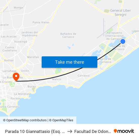 Parada 10 Giannattasio (Esq. Calcagno) to Facultad De Odontología map