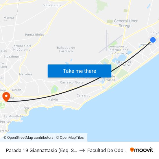 Parada 19 Giannattasio (Esq. Secco García) to Facultad De Odontología map