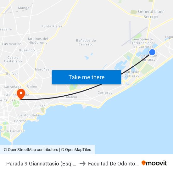 Parada 9 Giannattasio (Esq. Cuba) to Facultad De Odontología map