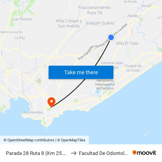 Parada 28 Ruta 8 (Km 25.000) to Facultad De Odontología map