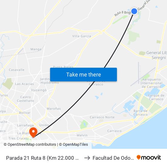 Parada 21 Ruta 8 (Km 22.000 Arroyo Toledo) to Facultad De Odontología map