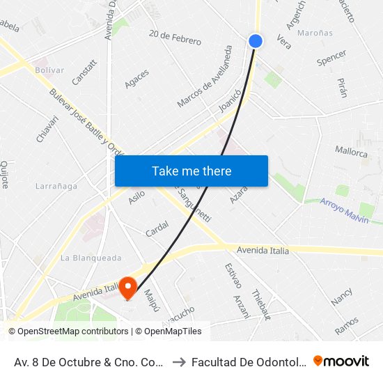 Av. 8 De Octubre & Cno. Corrales to Facultad De Odontología map