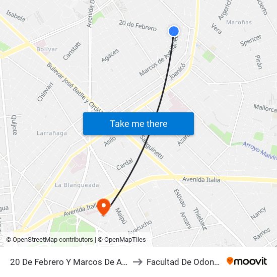 20 De Febrero Y Marcos De Avellaneda to Facultad De Odontología map