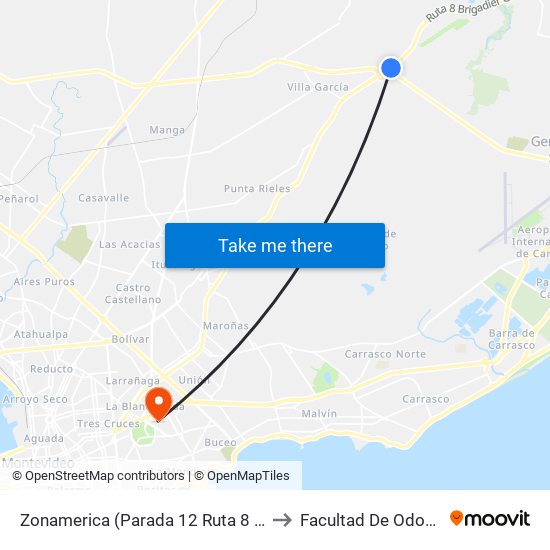 Zonamerica (Parada 12 Ruta 8 Km 17.500) to Facultad De Odontología map