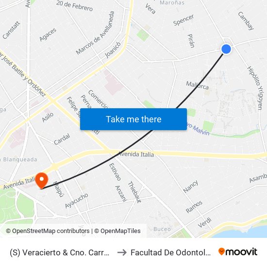 (S) Veracierto & Cno. Carrasco to Facultad De Odontología map