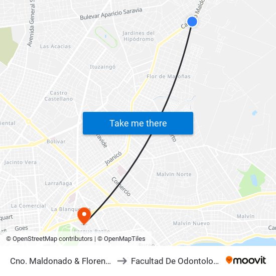 Cno. Maldonado & Florencia to Facultad De Odontología map