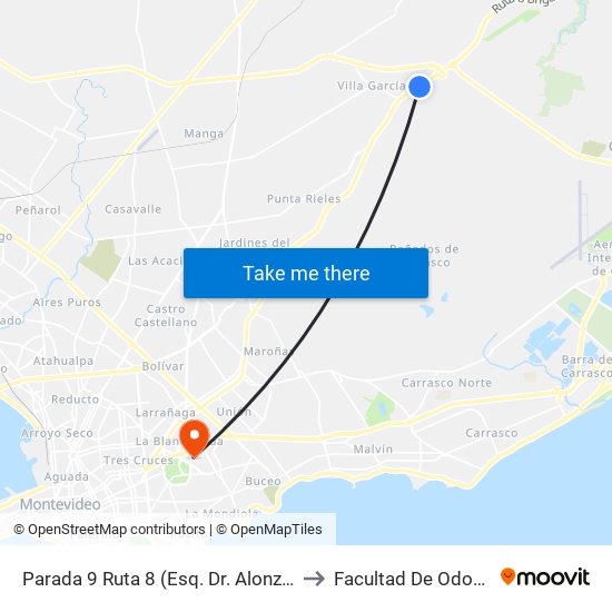 Parada 9 Ruta 8 (Esq. Dr. Alonzo González) to Facultad De Odontología map