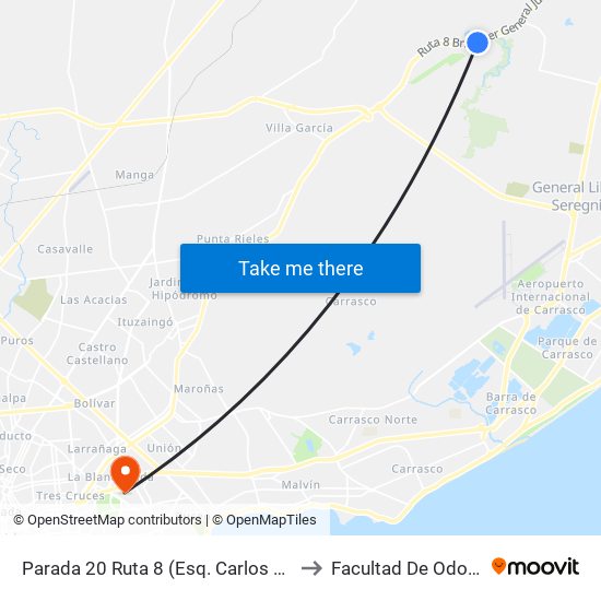 Parada 20 Ruta 8 (Esq. Carlos Denis Molina) to Facultad De Odontología map