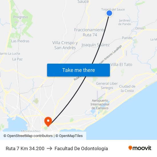 Ruta 7 Km 34.200 to Facultad De Odontología map
