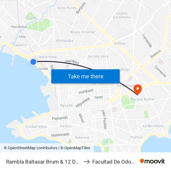 Rambla Baltasar Brum & 12 De Diciembre to Facultad De Odontología map