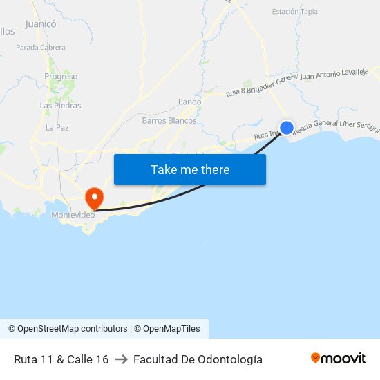 Ruta 11 & Calle 16 to Facultad De Odontología map