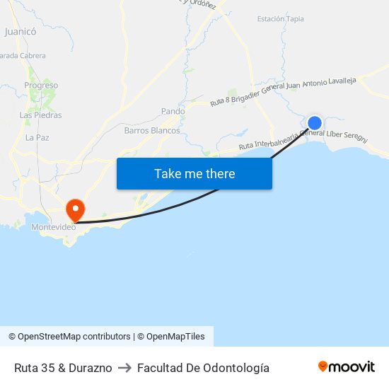 Ruta 35 & Durazno to Facultad De Odontología map