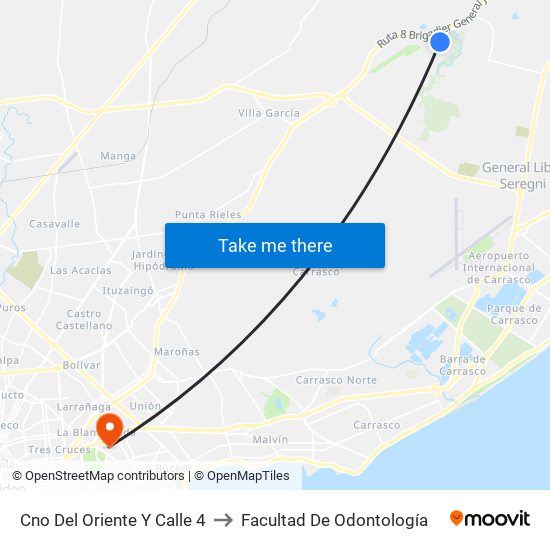 Cno Del Oriente Y Calle 4 to Facultad De Odontología map