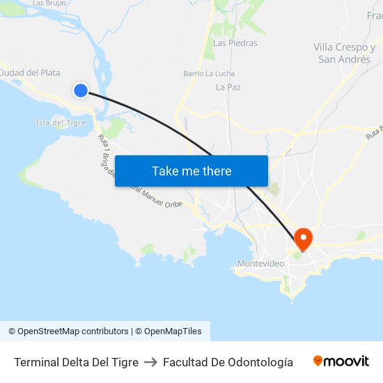 Terminal Delta Del Tigre to Facultad De Odontología map