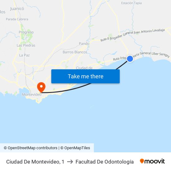 Ciudad De Montevideo, 1 to Facultad De Odontología map