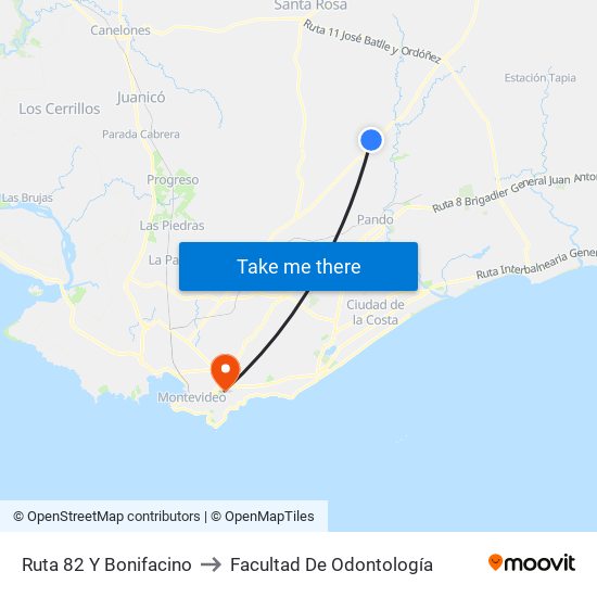 Ruta 82 Y  Bonifacino to Facultad De Odontología map