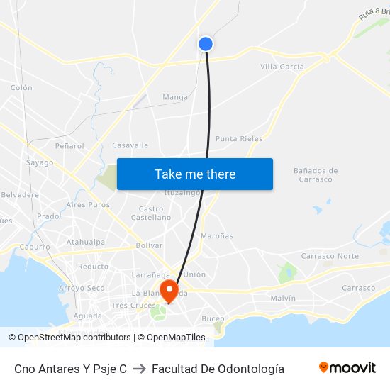 Cno Antares Y Psje C to Facultad De Odontología map