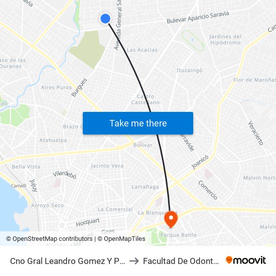 Cno Gral Leandro Gomez Y Psje 322 to Facultad De Odontología map
