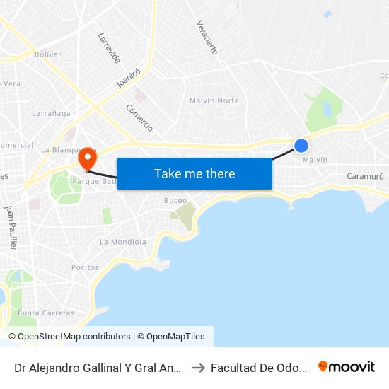 Dr Alejandro Gallinal Y Gral Andres Gomez to Facultad De Odontología map