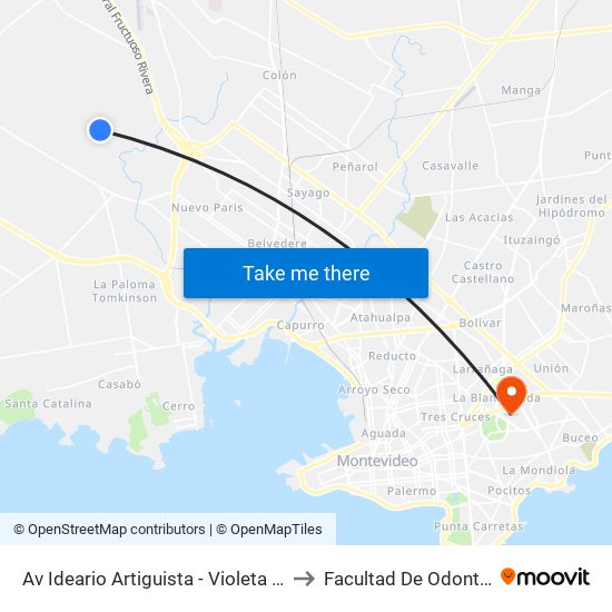 Av Ideario Artiguista - Violeta Amoretti to Facultad De Odontología map