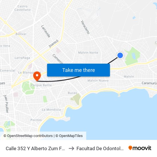 Calle 352 Y Alberto Zum Felde to Facultad De Odontología map